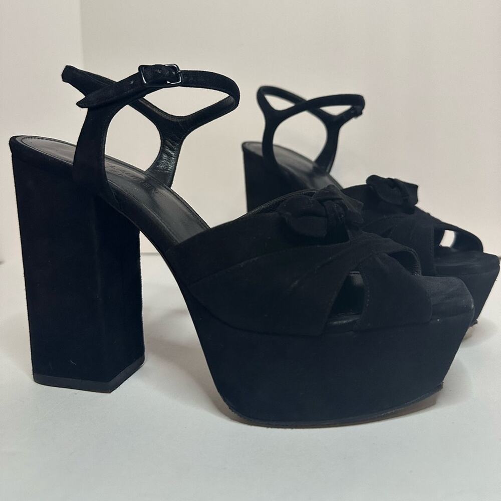 Saint Laurent Paris Candy Bow Black Suede Platform Sandals IT 38 US 8 Authentic - Picture 15 of 15